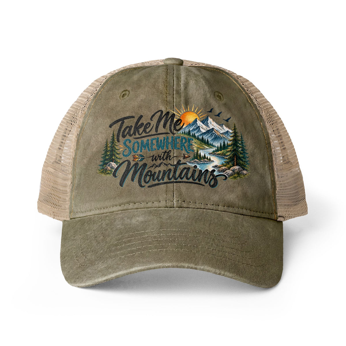 Take Me Somewhere With Mountains Trucker hat, Mountain Lover Hat, Hiking Camping Cap, National Park Travel Hat, Adventure Gift for Women