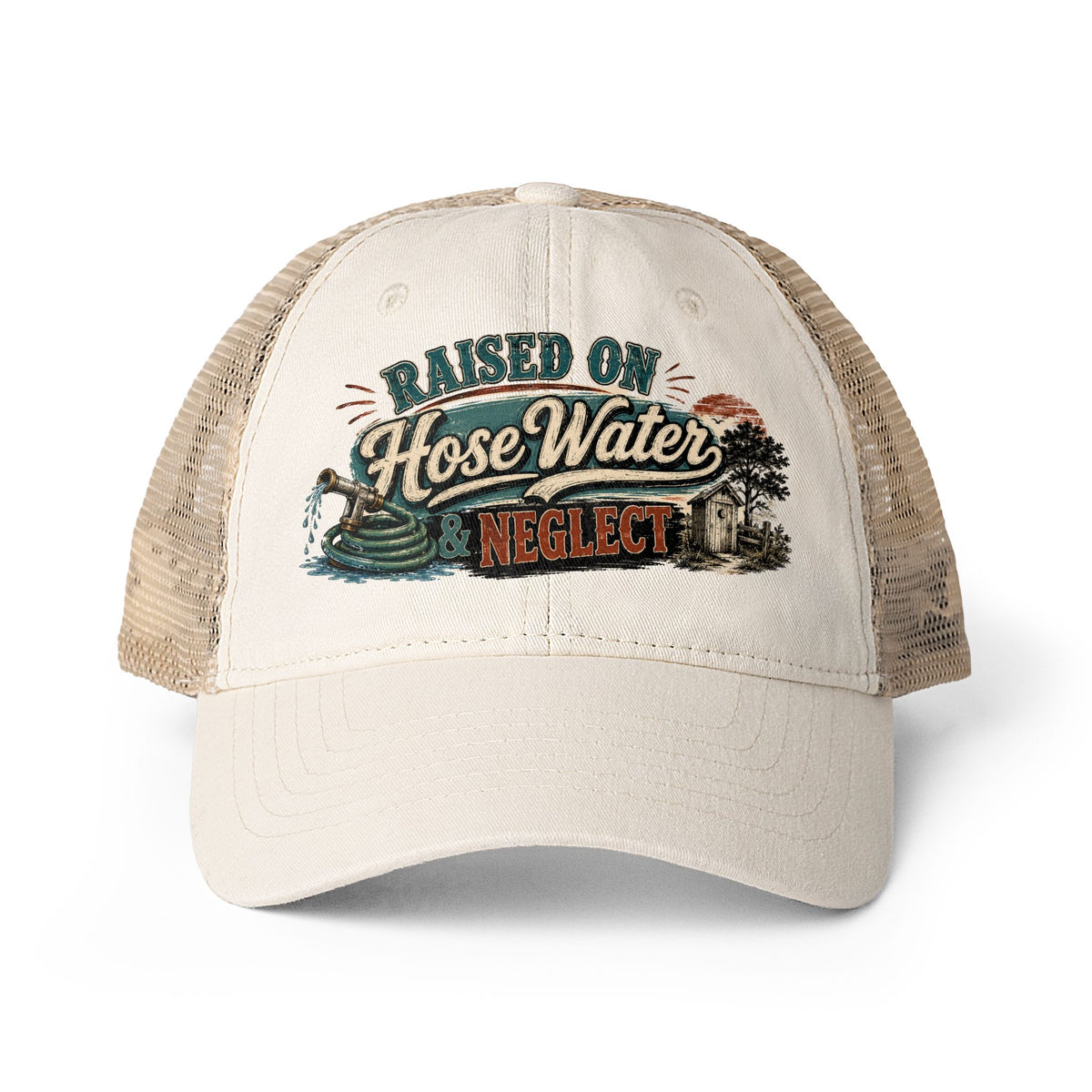 Raised on Hose Water & Neglect Trucker Hat, Funny Gen X Hat, 80s Kid Nostalgia Cap, Retro Country Hat, Gen X Gifts