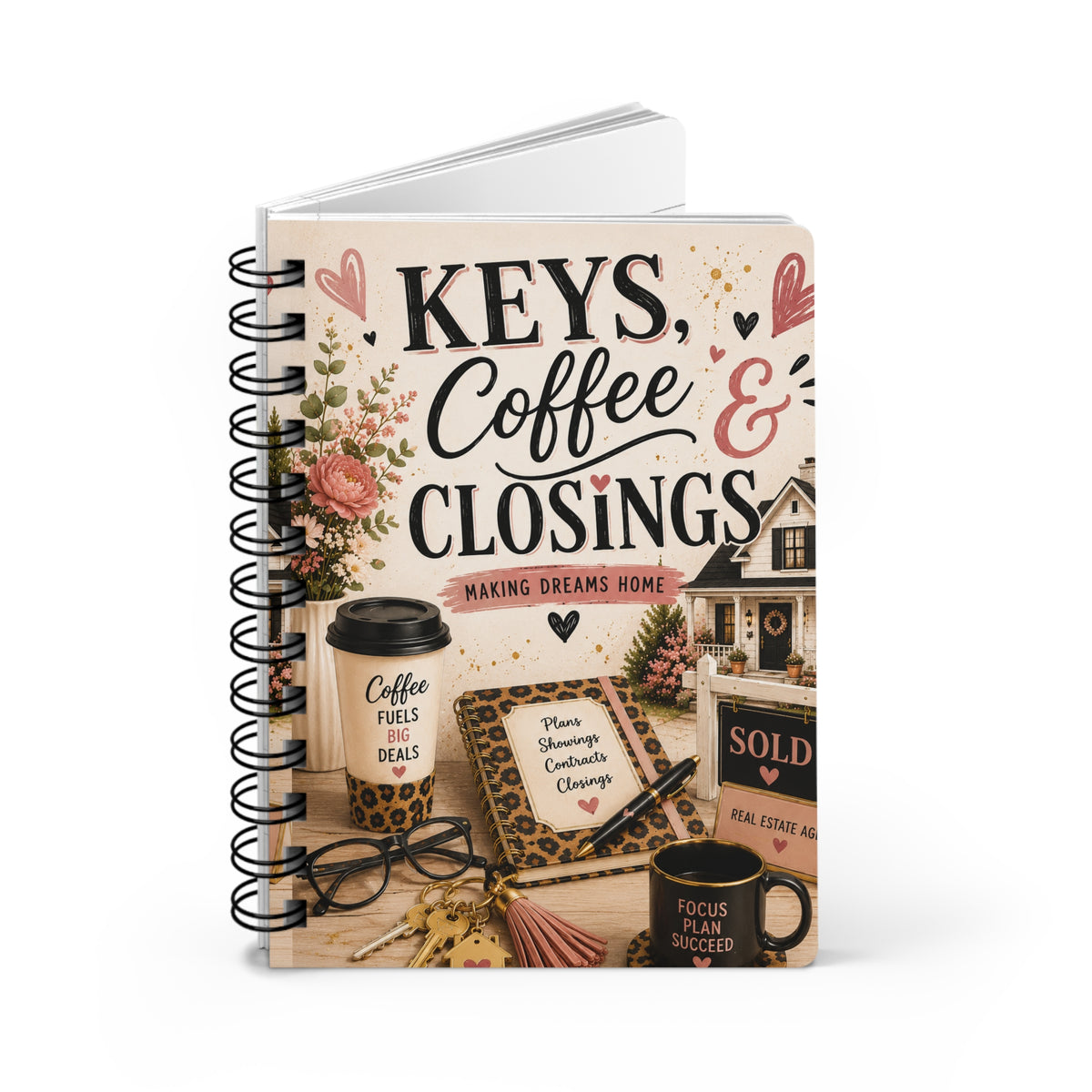 Real Estate Agent Journal Keys Coffee & Closings Notebook, Real Estate Gift for Women, Closing Planner, Agent Office Gift