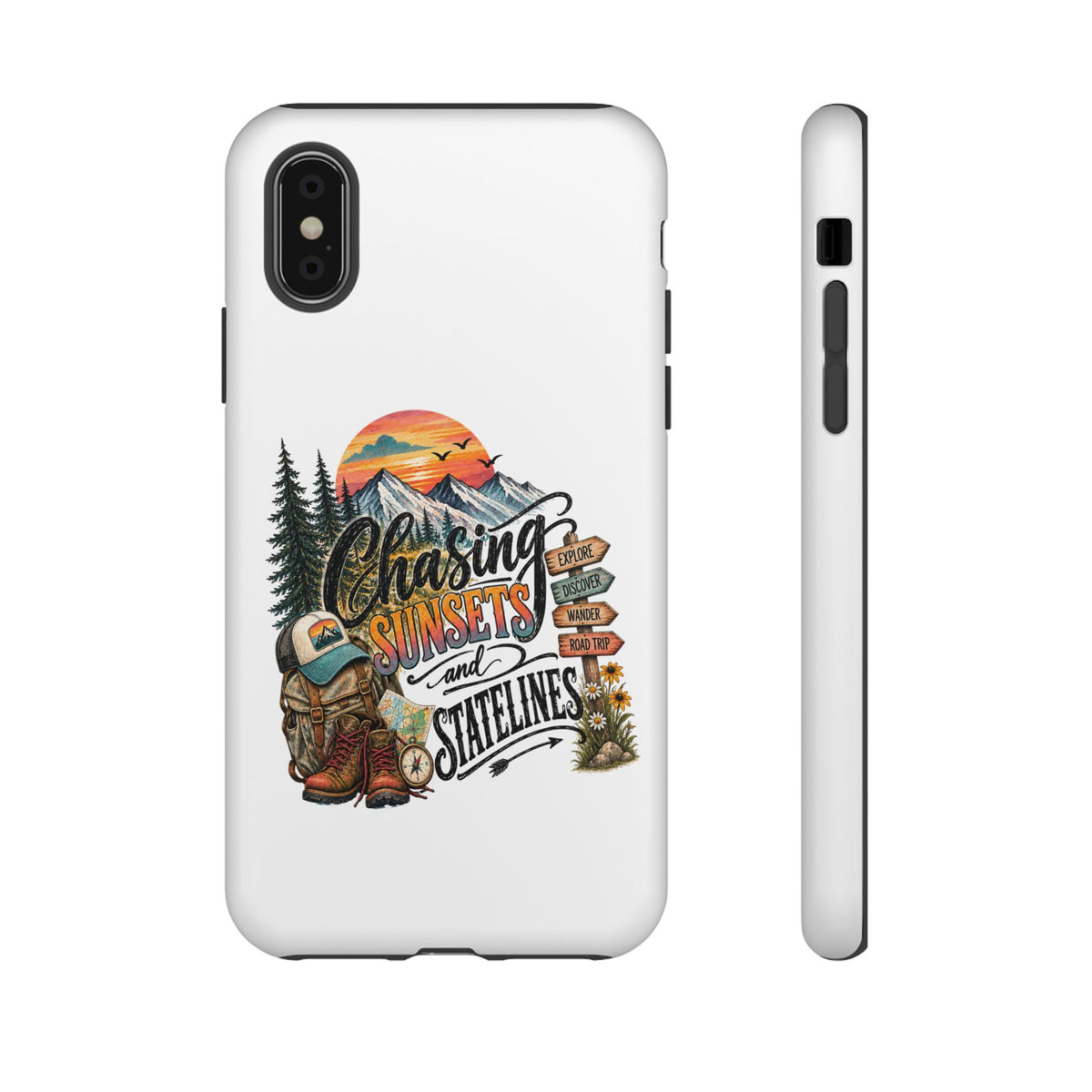 Chasing Sunsets and Satellines Phone Case | Adventure Mountain Camping Design