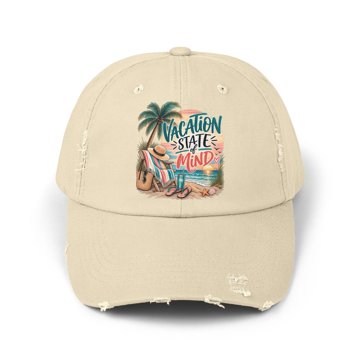 Vacation State of Mind Cap  Beach Palm tree Sunset Hat