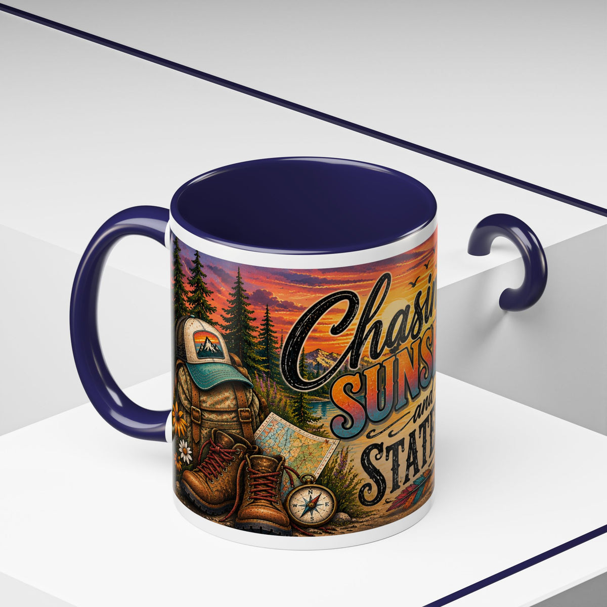 Chasing Sunsets and Statelines Coffee Mug  Scenic Mountain Sunset Mug