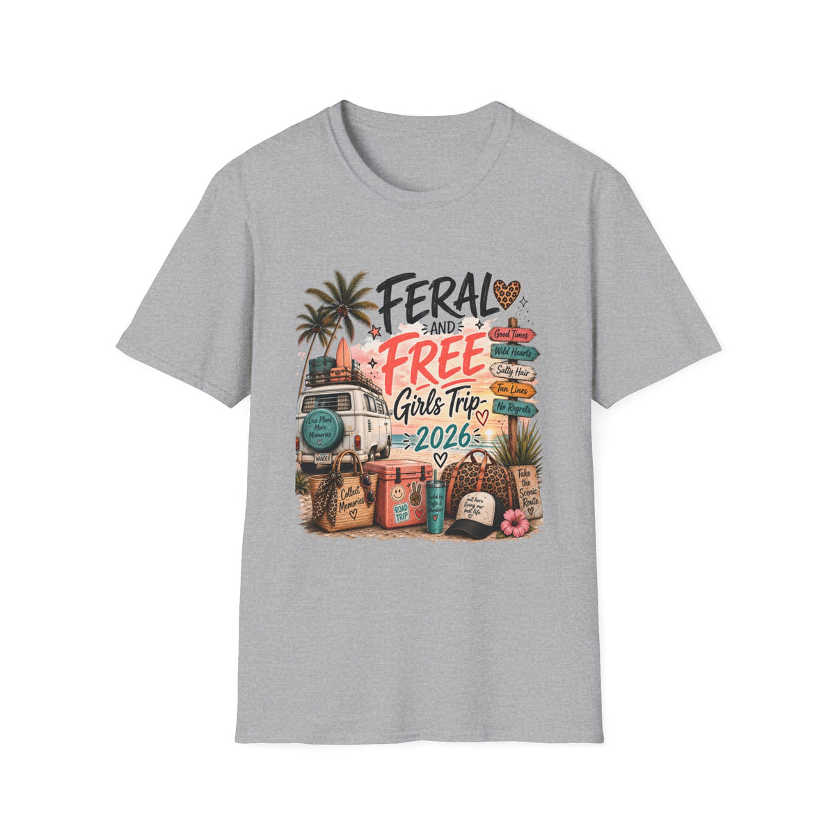 Girls Trip TShirt "Feral and Free" 2026 Beach Roadsign Design