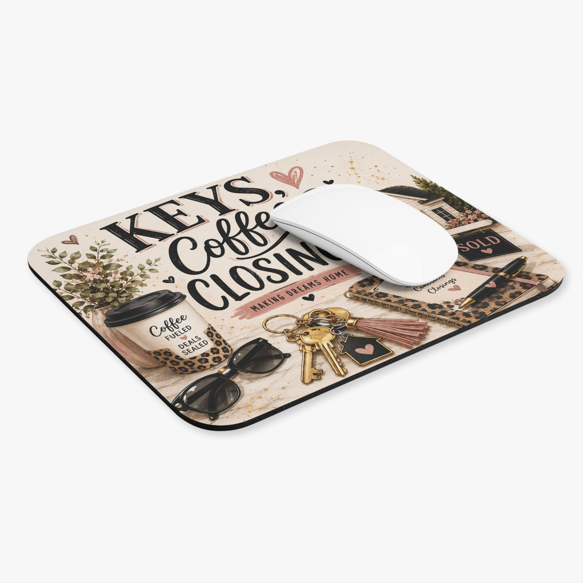 Real Estate Agent Mouse Pad, Keys Coffee & Closings, Realtor Gift for Women, Closing Gift, Real Estate Office Desk Accessory