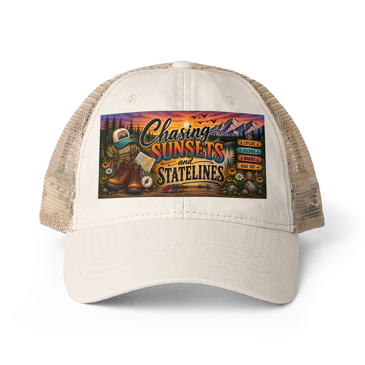 Chasing Sunsets and Statelines Trucker hat, Adventure Hat for Women, Road Trip Hat, National Park Gift, Camping Hiking Travel Cap