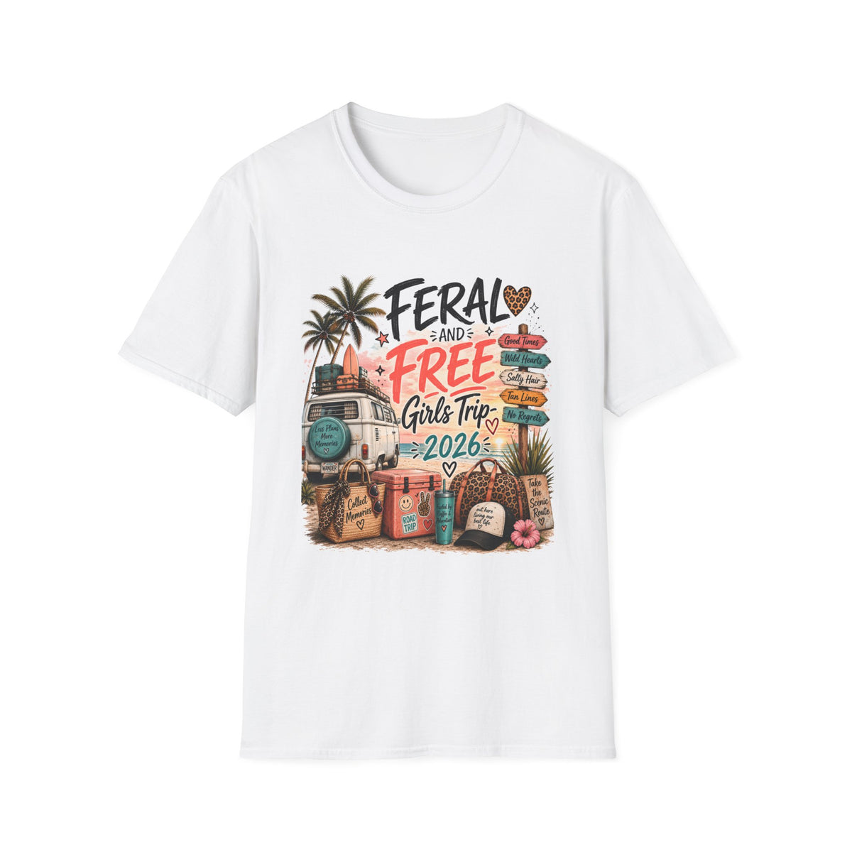 Girls Trip TShirt "Feral and Free" 2026 Beach Roadsign Design