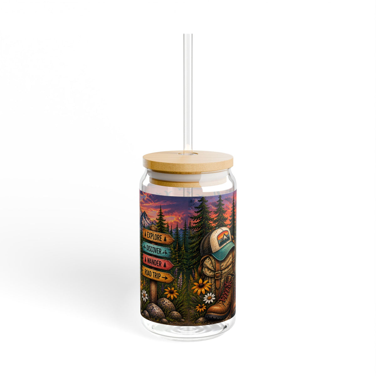 Chasing Sunsets and State Lines Sipper Glass  Travel Adventure Sunset Design