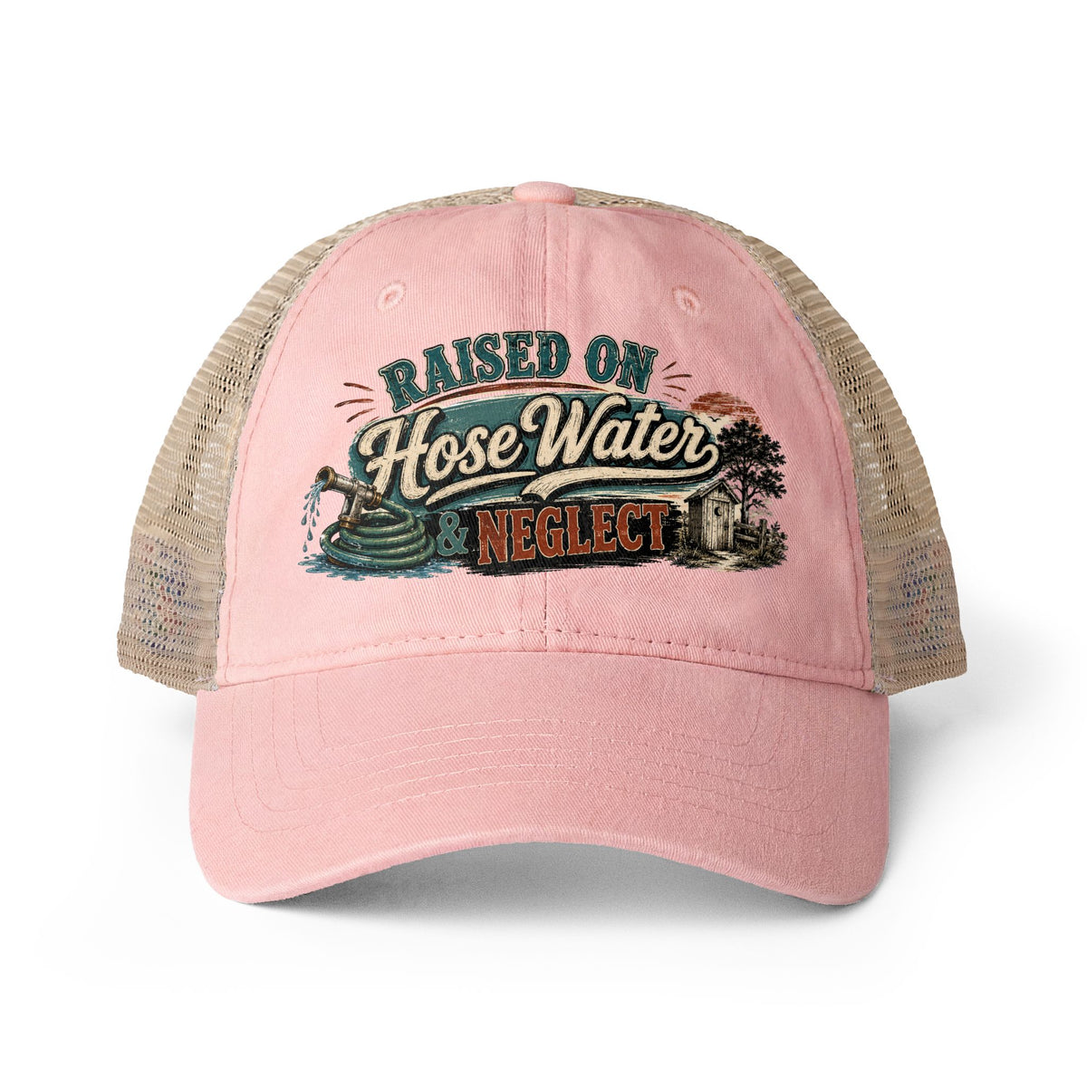 Raised on Hose Water & Neglect Trucker Hat, Funny Gen X Hat, 80s Kid Nostalgia Cap, Retro Country Hat, Gen X Gifts