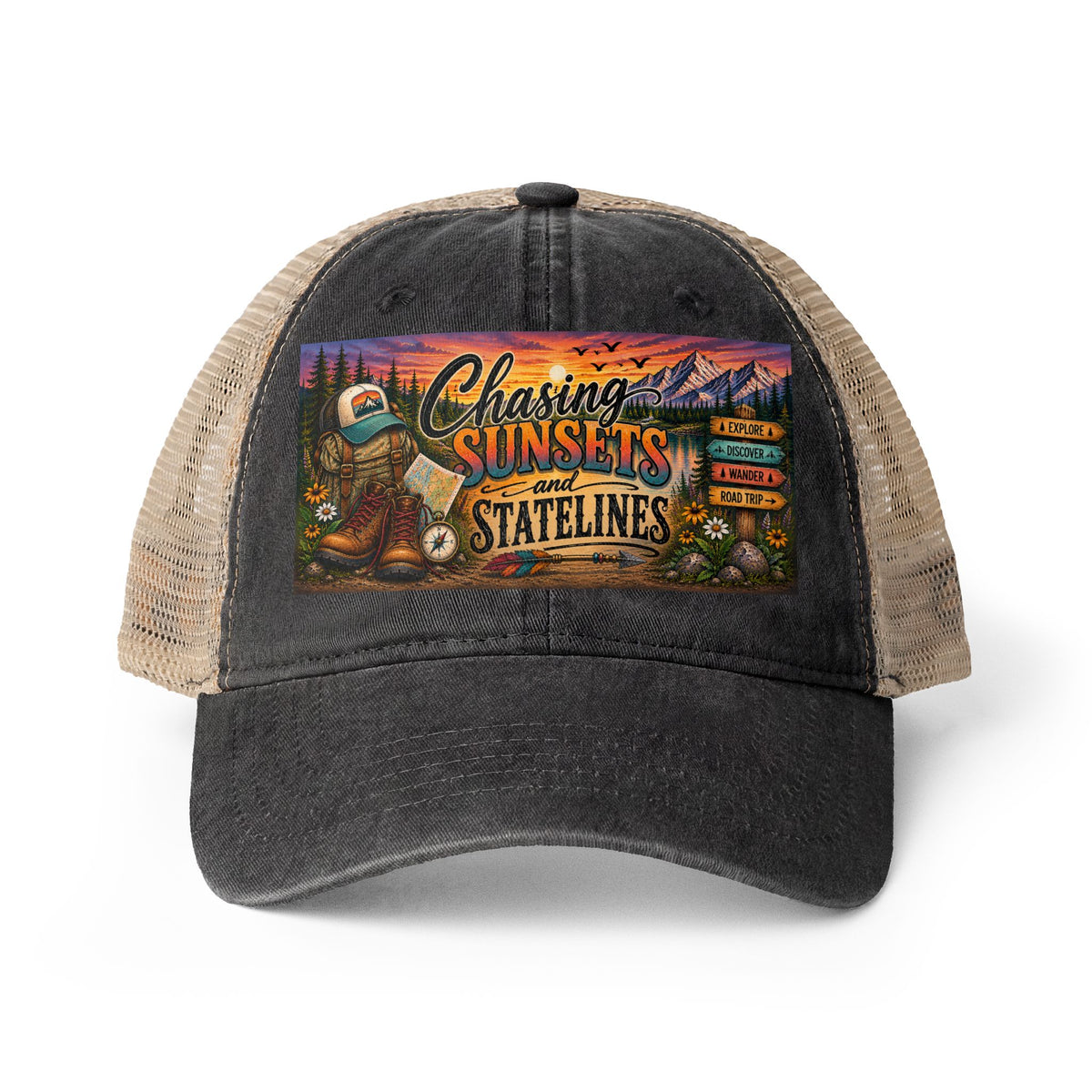 Chasing Sunsets and Statelines Trucker Hat, Adventure Hat for Women, Road Trip Hat, National Park Gift, Camping Hiking Travel Cap