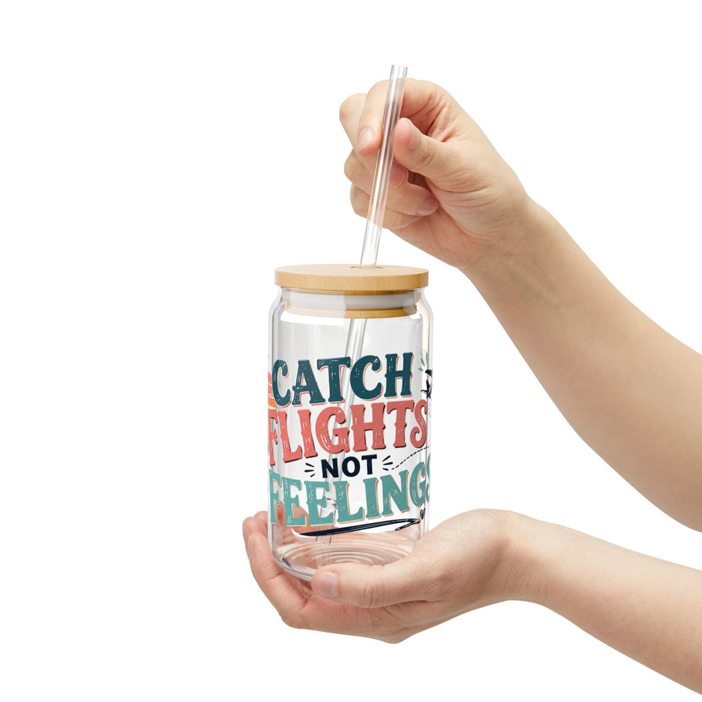 Catch Flights Not Feelings Glass Sipper Cup, travel Lover Tumbler, Girls Trip Cup, Vacation Glass Can, Cruise Gift for Women