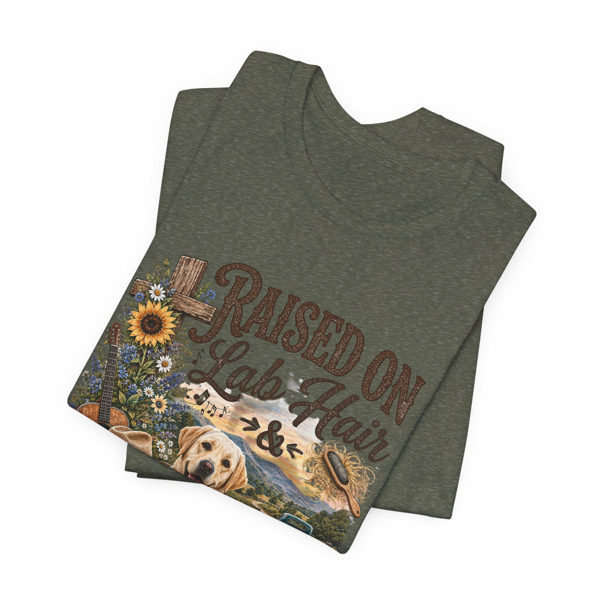 T-Shirt — "Raised on Lab Hair & Country Music" Yellow Labrador Graphic Tee