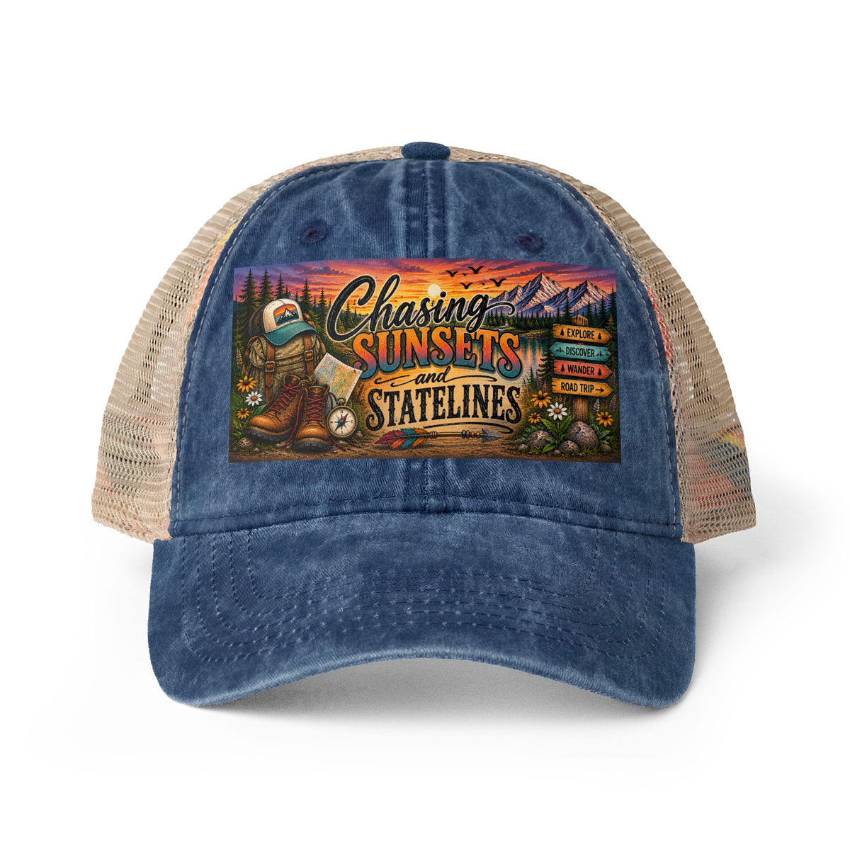 Chasing Sunsets and Statelines Trucker hat, Adventure Hat for Women, Road Trip Hat, National Park Gift, Camping Hiking Travel Cap