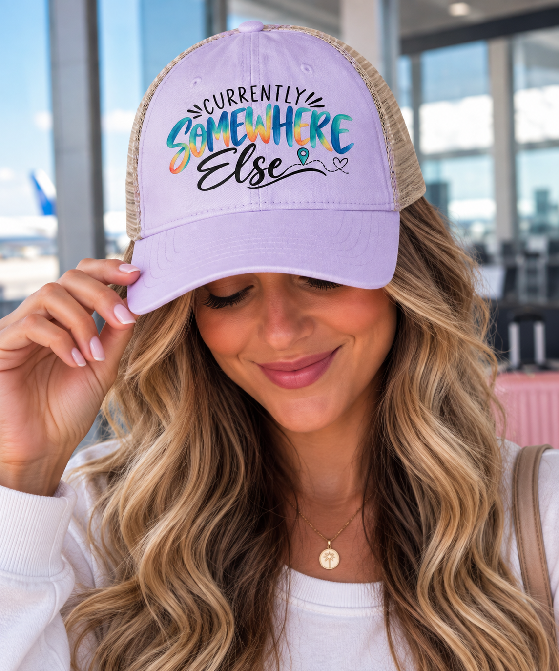 Currently Somewhere Else Trucker hat, Travel Hat for Women, Girls Trip Hat, Vacation Hat, Cruise Beach Cap, Frequent Traveler Gift