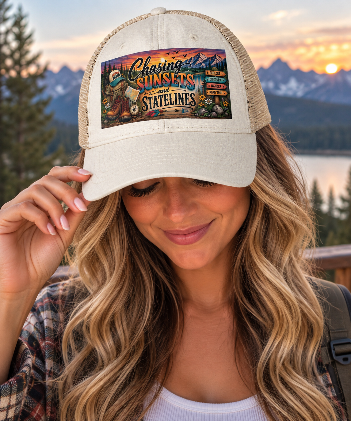 Chasing Sunsets and Statelines Trucker hat, Adventure Hat for Women, Road Trip Hat, National Park Gift, Camping Hiking Travel Cap